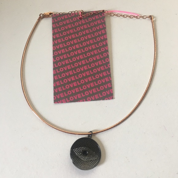 NWT Rose Gold Copper & Crystal Evil Eye Choker - Picture 2 of 3
